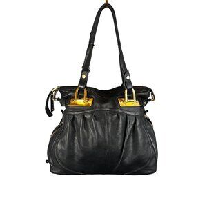 B Makowsky Shoulder Bag Boho Chic  Black Leather Gold Hardware Mob Wife